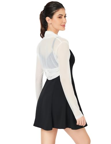 AmélieBoutik Women Ruched Long Sleeve Bolero Cropped Sheer Shrug Open Front Cardigan Lightweight Knit4