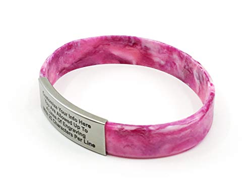 Waterproof Performance Pink CAMO Skinny Sport Fitness ID Bracelet Hypoallergenic Silicone with Free Engraving- Runners, Cyclist, Religious, Men, Women, Kids, Children, Fitness, Athletes2