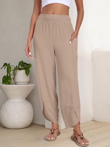 Image of ANRABESS Womens Wide Leg Palazzo Capri Pants 2026 Summer Casual High Waisted Barrel Lounge Flowy Cropped Beach Work Trousers