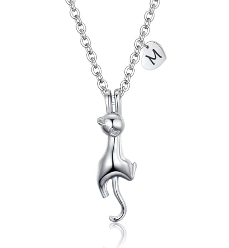Gatito para mujer | Corazón letra inicial acero inoxidable colgante joyería regalos mascota amante hija niñas