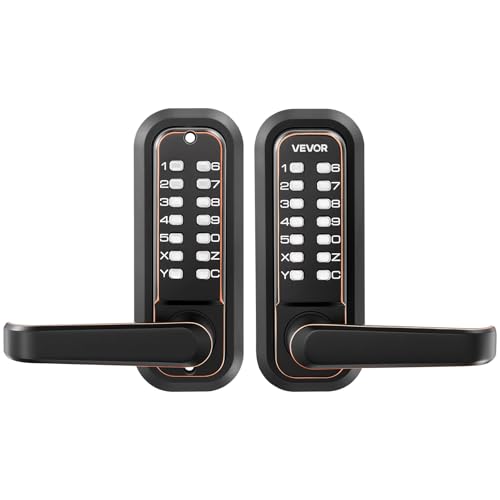 VEVOR Cerradura de Código Mecánica de Doble Cara con Teclado, 4 a 7 Dígitos sin Llaves, Aleación de Zinc, con Manija Husillos Bloqueo Automático para Puertas 35 a 65 mm, Entrada Garaje Exterior Jardín