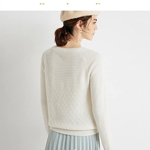Women's Round Neck Cashmere Knitted Sweater Cardigan, 100% Pure Cashmere Sweater, Pre Fall Cropped Cashmere Jacket (Color : White, Size : Medium)4