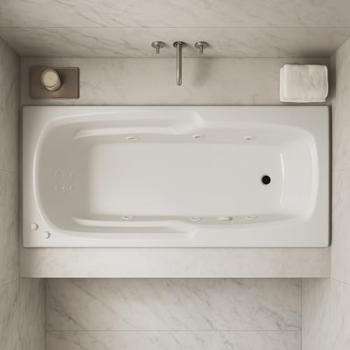 Carver Tubs - AR6532 - Modern Acrylic Fiberglass Whirlpool Water Massage Bathtub, w/Heated 12 Jet - White Rectangle Modern Spacious Acrylic Bath Tub - Deep Relaxing Soak - 65'L x 32'W x 18.5'H