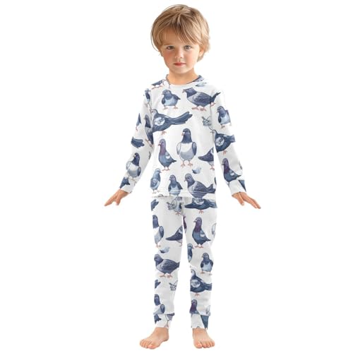Pajama Sets Long Sleeve Pigeon Pattern Print Design Soft Comfy Sleepwear 2 Piece PJS 3-8T2