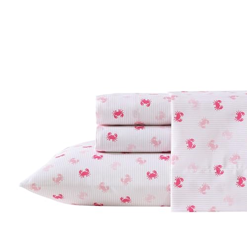 Nautica Kids - Twin Sheet Set, Super Soft & Cozy Toddler Coastal Bedding Set with Matching Sham(s), Ideal Girl Room Essentials (Axton Crab Pink, Twin)
