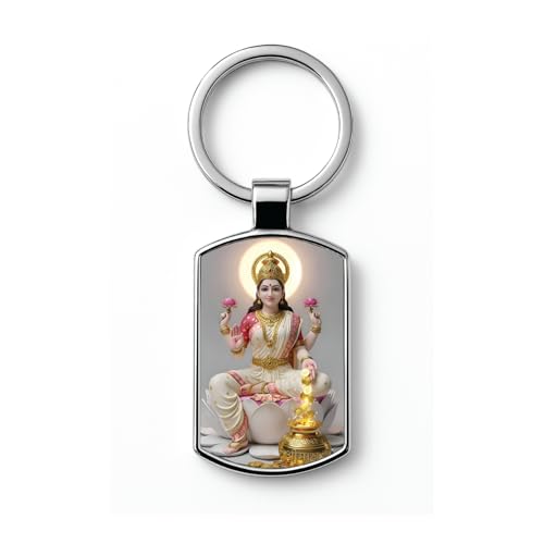 Premium God & Motivational Metal Keychains with Glossy FInish - Shiva, Ganesha, Krishna, Evil Eye & Balaji – Durable & Stylish – Ideal for Gifts, Personal Use, Return Gifts (Mata Laxmi, L3)