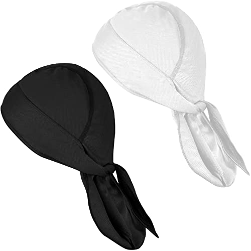 2 Piezas Bandana Ciclismo para Hombre, Bandana Deportiva Durag, Diadema Que Absorbe el Sudor y Secado Rápido, Pañuelo Cabeza Ciclismo para Correr Senderismo Montañismo y Moto (Negro+Blanco)