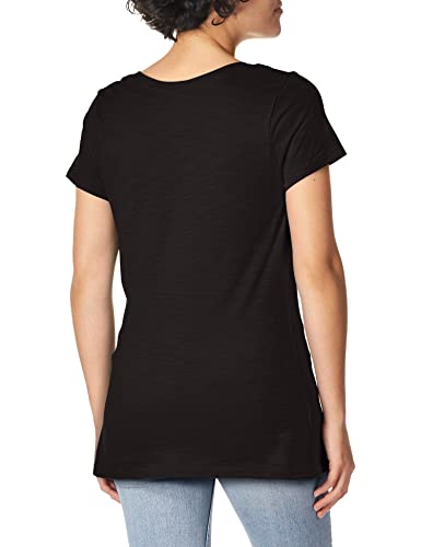 Hanes Women's Shirts, Slub Cotton Shirred V-Neck Tee, Cotton T-Shirts For Women, Women’s Tee Shirts (Black) #TOP2