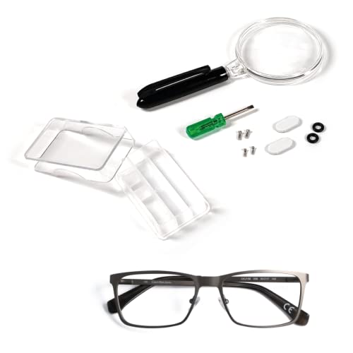 Powersell srls Kit de réparation de lunettes, avec vis, lentille d'agrandissement, tournevis, nez pour lunettes, montres, téléphone portable, lunettes de soleil, ensemble co étui de sac ou voyage Cover
