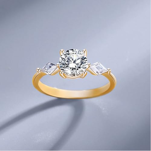 18K Gold Over S925 Sterling Silver Engagement Rings for Women |1 Carat Diamond Ring Round VVS2 D-color | Four-Claw Design | Ideal Gift for Bridal2