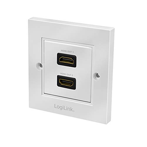 LogiLink AH0018 - Enchufe de Pared HDMI con 2 Conectores HDMI de Alta Velocidad con Ethernet (Hembra y Hembra Interior), Color Blanco Cover