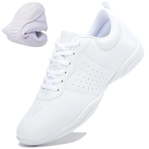 DADAWEN Girls White Cheer Shoes Youth Cheerleading Shoes Dance Athletic Training Tennis Lightweight Competition for Women Cheer Sneakers