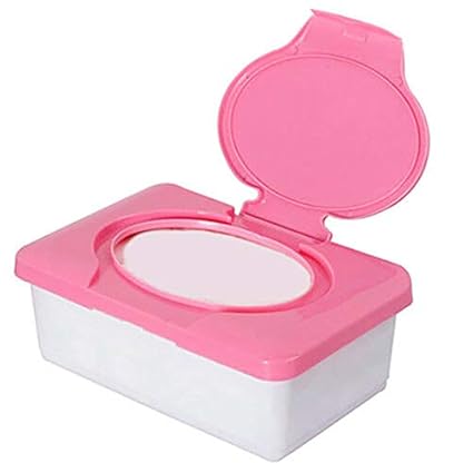 Tinny Tots Reusable Refillable Baby Wet Wipes Storage Box 80 Sheets Container for Car Bathroom Living Room (Pink)
