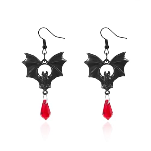 Pendientes góticos de murciélago vampiro para mujer, aretes colgantes de cristal negro, joyería de murciélago al revés, estilo punk rock, accesorios de fiesta de Halloween, regalos para mujer, M