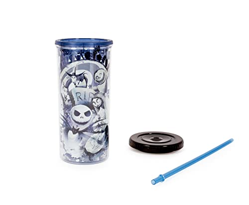 Disney The Nightmare Before Christmas Carnival Cup with Reusable Straw & Leakproof Lid | Plastic Tumbler, Tall Cold Cup, Home & Kitchen Essentials | Tim Burton Gifts and Collectibles | Holds 20 Ounces