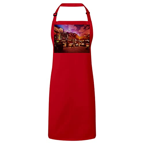 Tablier cuisine rouge ville japonaise traditionnelle lavable pour adulte
