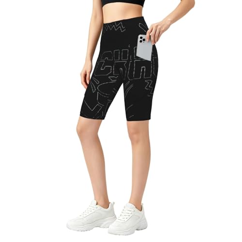Short de yoga motard imprimé hockey femme taille haute avec poches pour sport d'été