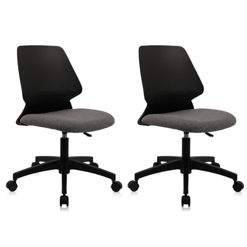 Image of CLATINA Armless Adjustable Height Desk Chair with Wheels, Upholstered Swivel Computer Task Chair, Comfy Small Office Reading Chair for Home & Meeting Room, Black, 2 Pack