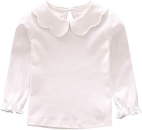 Baby Girl Boy Kids Blouses Long Sleeves Solid Color Doll Collar T-Shirt Top Botton (White, 12-18M)