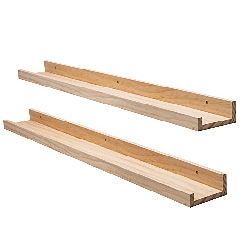 AZSKY 2pc 36in Natural Wood Floating Shelves, Country Rustic Style Wall Shelves for Kids Books...