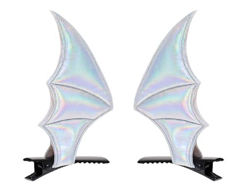 Penta Angel Halloween Bat Wings Hair Clips 4Pcs Horror Devil Goth Ear Hairpins Hair Barrettes Accessories for Women Adults Props Party Cosplay Costume (White)