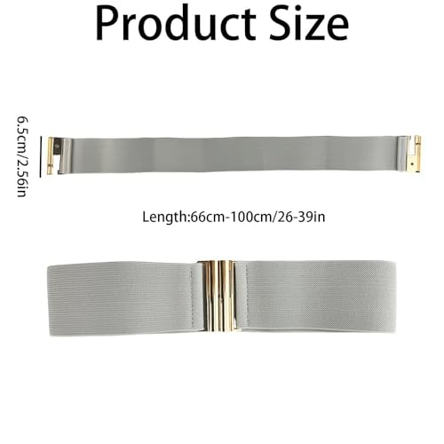 3-Pack Wide Elastic Belts for Women – Vintage Stretch Waist Belt with Golden Buckle, Adjustable Dress Waistband, Stretchy Elastic Belts for Dresses & Skirts（White Gray Coffee）2