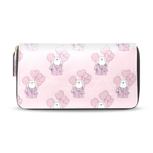 Long Wallets Leather Bifold Wallet for Women Bear Balloon Cute with Zipper Credit Card Holder Large Capacity