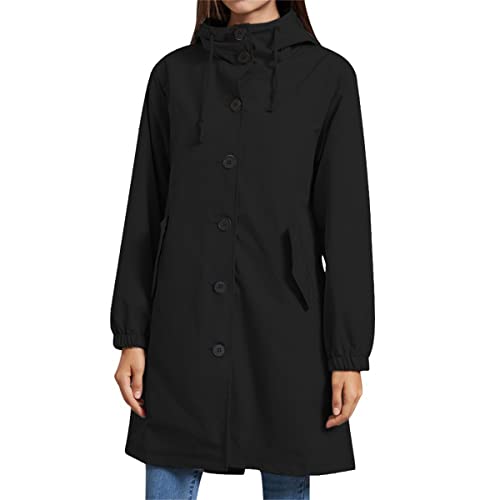 YFFUSHI Femme Veste Imperméable Coupe-vent d'Extérieur Léger et Respirant Veste de Pluie à Capuche Trench-coat Mi-long