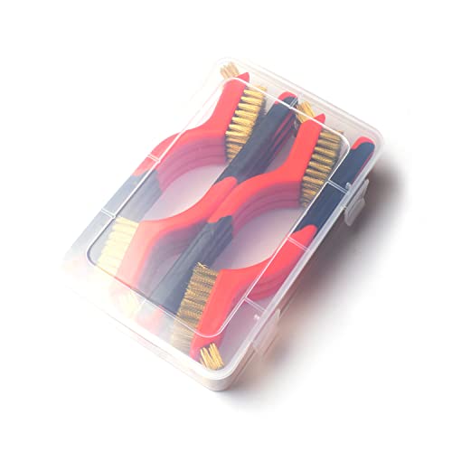 Image of Wire Brush Set, 12 Pcs Brass /Stainless Steel /Nylon Wire Brushes for Cleaning with Curved Handle Grip for Rust Removal, Dirt, Paint Scrubbing (Brass)