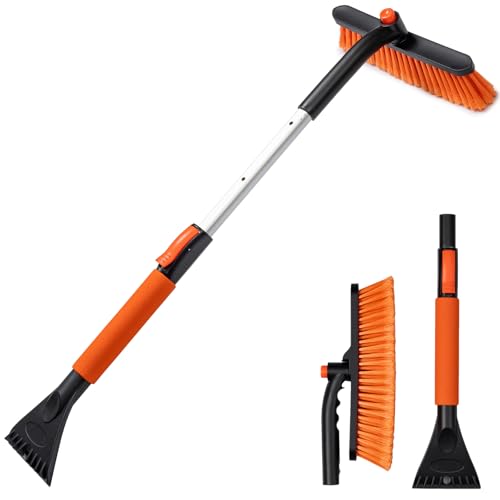 CGACOL Car Snow Brush with Ice Scraper for Windshield Large Brush Extendable Length 35inch Rod Car Snow Remover Windshield Snow Scrapers Removal Shovel for Ice and Snow for Car SUV