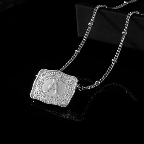 Mini Belt Buckle Initial Necklace for Women, 18K Gold/Silver Plated Initial Letter Pendant, Belt Buckle Necklace with Initial, Unique Western Jewelry Gifts for Women4