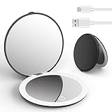 Luckme Lighted Compact Mirror, Compact Mirror with Light,1X/5X Magnification Lighted Travel Makeup M