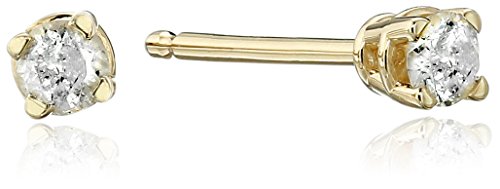 10k Yellow Gold Round Cut Diamond Stud Earrings  (1/10 cttw, J-K Color, I3 Clarity)