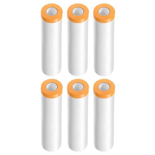 Image of HARFINGTON 6 Rolls Pre-Taped Masking Film 70.9 inch x65.6ft Tape and Drape Painters Plastic Drop Cloth Film with Tape Plastic Sheeting for Automotive Painting Covering
