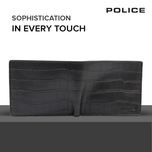 Image of Police Men's Premium Croco Liten Pt Slim Leather Wallet | Slim Wallet with Luxury Finish | Stylish Everyday Wallet for Men | Black