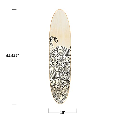 Creative Co-Op Coastal Decorative Surfboard Wall Décor, Wave Design Overlaid On Natural Wood, Hangs Vertical or Horizontal - Image 2