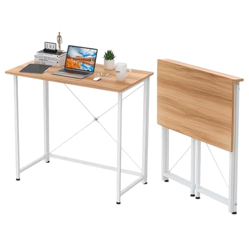 Mi Ko Mi Ka Oferta Mesa Escritorio Plegable, Mesa Ordenador, Compacto sin ensamblaje, Mesa de Estudio para Casa Oficina, Escritorio para computadora Manualidades, Blanca Beige Negra (MESA-8045-BEIGE)
