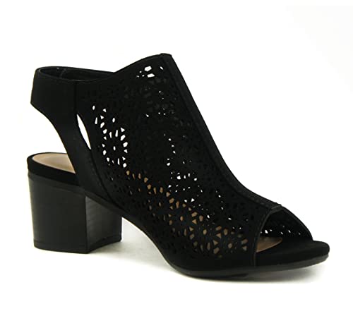 CITYCLASSIFIED “Elect” ~ Women’s Peep Toe Laser Cut Geometric Caged Slingback Ankle Strap Low Stacked Heel Ankle Bootie4