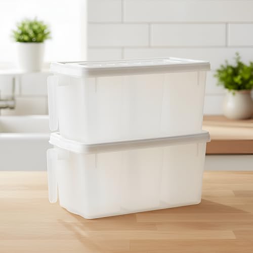 Image of Fridge Storage Boxes Food Grade Containers Plastic Storage Box With Cup, Lid And Handle - 5L Air Tight,Set Of 2, Transparent