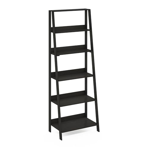 Image of Furinno Ladder 6-Tier Book Shelf, Open Frame Ladder Shelf, Espresso | 14.8 x 23.6 x 66.2, Bookcase, Standing Display Storage Shelves, Storage Rack, for Organization, Living Room, Home Office