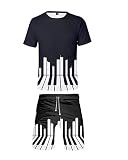 URVIP Unisex 3D Musikalisch Punkt Gedruckte Shorts und Kurzarm T-Shirt Set 2 Teile Set Outfits Strandshorts Badehose Anzüge Multi-10 L