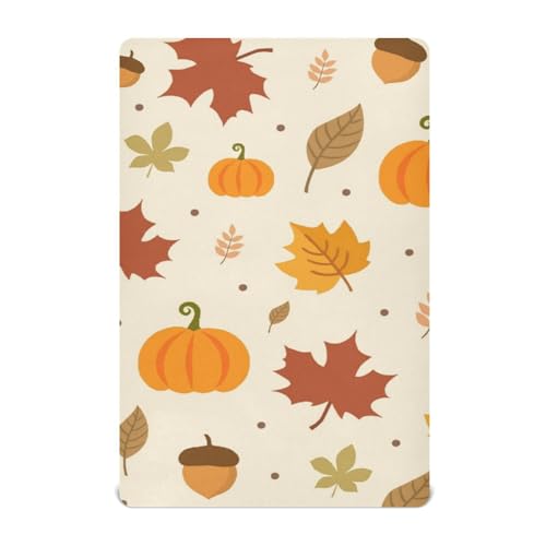 Moudou Autumn Harvest Pumpkin Playard Sheet for Boy Girls, Soft Breathable Fitted Toddler Sheet for Standard Playard Bed Mattress, 39 x 27 x 5 Inch