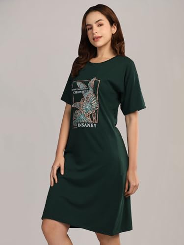 Image of Duchess Cotton Half Sleeve Oversized T-Shirts for Women| Nighty - Loose Fit Tee with Pocket