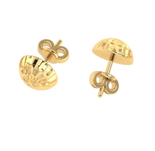 14K Real Solid Gold Diamond-Cut Half Ball Stud Earrings – Modern, Lightweight & Hypoallergenic Everyday Textured Studs with Secure Push Backs – Sizes 5mm to 7mm – Available in Yellow & White Gold by SILVER SMILE