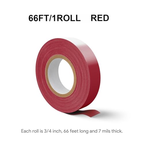 Image of Flame Retardant Red Electrical Tape; 3 /4 Inch * 66 Feet; PVC Electric Tape for Under 600V Electric, Repair, Home Outdoor Indoor Wire Insulation, 5℉ to 221℉ (1, Red)