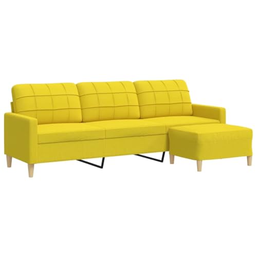 vidaXL Sofa 3-Sitzer, Couch mit Fußhocker Metallgestell, Polstersofa Stoffsofa für Wohnzimmer, Loungesofa Sitzmöbel, Modern, Hellgelb Stoff