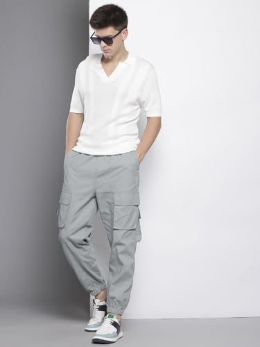 Image of The Indian Garage Co Men Mid Rise Loose Baggy Solid Mid-Rise Cargo Joggers