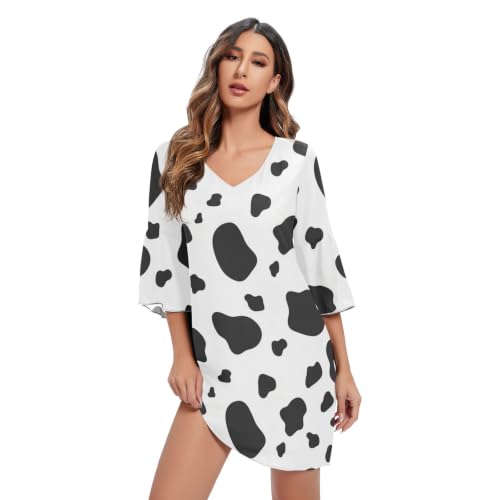 Robe décontractée imprimé vache noir blanc pour look cocktail moderne