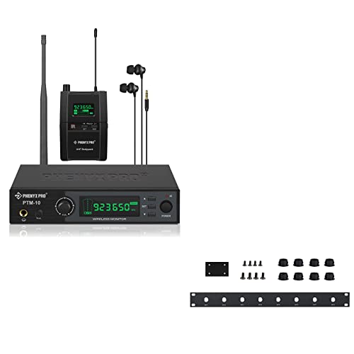 Phenyx Pro UHF Stereo Wireless in Ear Audio Monitor System PTM-10A Bundle with BNC Side-by-Side Rackmounting Antenna Kit