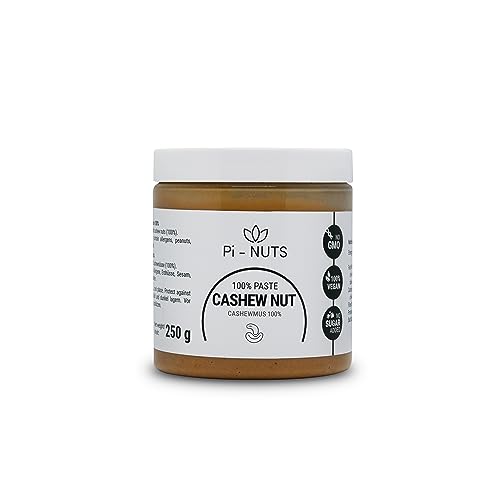 Pi-nuts Cashewmus 100% - ohne Zusatzstoffe, Konservierungsmittel - ‎Cashewnusscreme aus gerösteten und geschälten Cashewnüssen - Zum Backen, Desserts und Frühstück - 250 g
